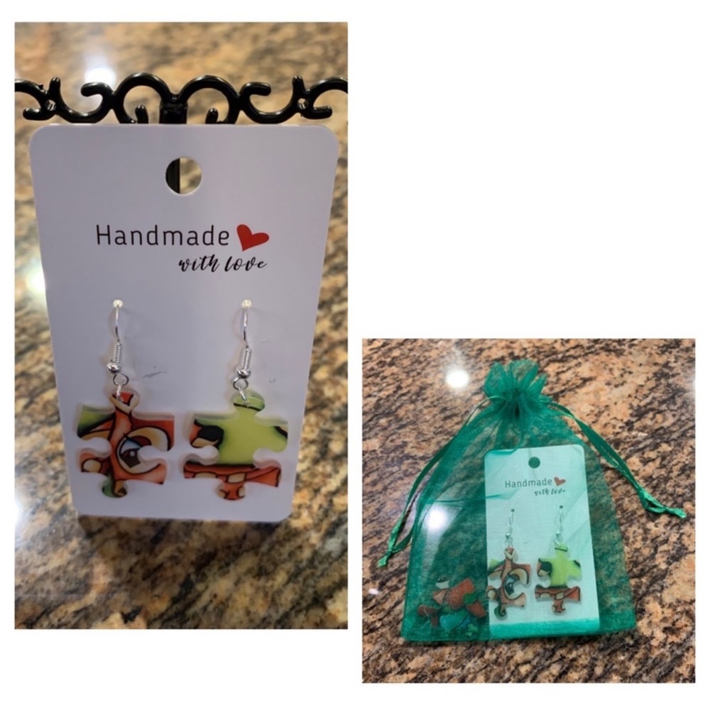 NWT Handmade puzzle earrings Light weight